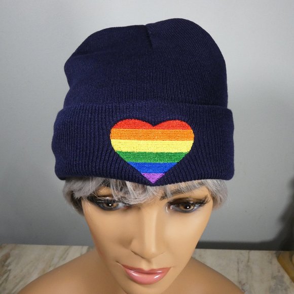 Rainbow Heart Navy Knit Beanie - Picture 6 of 7